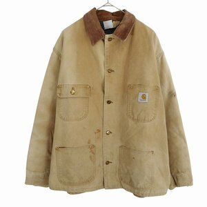 Carhartt カーハート カバーオール ジャケット ワーク ワンポイントロゴ 4つポケ ダック地 ベージュ (メンズ L相当) 中古 古着 O3514