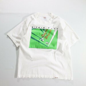 F□90年代 USA製 Crazy Shirts プリント Tシャツ 半袖 クルーネック ゴルフ ホワイト 白 (M) 中古 古着 k4981