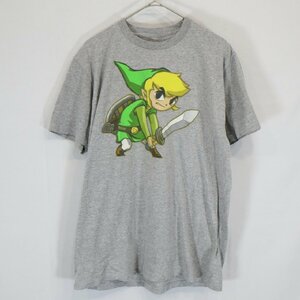 ZELDA Sprit Tracks ゼルダの伝説 グラフィック プリント 半袖 Ｔシャツ ゲーム キャラクター グレー ( メンズ L ) 中古 古着 N3388