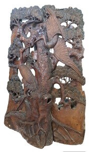 木彫 彫刻 衝立 松 鶴 置物 骨董 古美術 直接引取り
