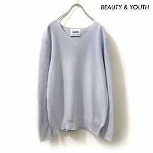 【送料無料】BEAUTY & YOUTH★コットンカシミヤブレンド畦Vネックニット ブルー 青 ユナイテッドアローズ