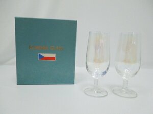 ‡0786 1円 ~ ボヘミアグラス ペア ワイングラス ペアグラス チェコ製 Bohemia オーロラ グラス 元箱ヤケあり
