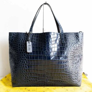 【極美品】FELISI 【11-91/DU クロコ型押しレザー トートバッグ】ブルー 肩掛け可能 MADE IN ITALY BAG 2310274