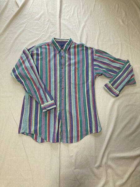 【vintage】70s ビンテージ マルチストライプ 長袖 シャツ
