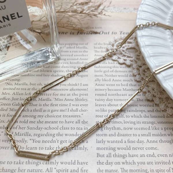 ゴールドチェーンネックレス ショート シンプル 海外製☆Vintage jewelry accessories A0676