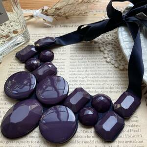  choker ribbon choker purple purple acrylic fiber navy navy blue *Vintage jewelry accessories A0756