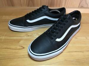 ★VANS バンズ US企画 OLD SKOOL オールドスクール レザー 黒×白 29.0ｃm 美品 Used 検 SK8 スケート ハーフキャブ スリッポン