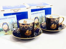 LIMOGES CASTEL/リモージュキャッスル デミタスカップ&ソーサー 2客セット 22K GOLD 箱付き 金縁/金彩/陶器/陶磁器/ヴィンテージ 69135-A_画像1