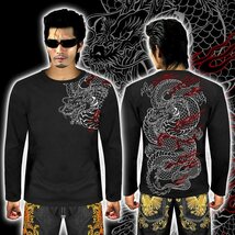 龍 和柄 長袖 Tシャツ ロンT 服 mbt-23005 BLOOD MONEY TOKYO 黒 白 メンズ ファッション ヤクザ ヤンキー オラオラ系 派手_画像2