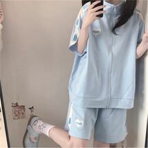 セットアップ Tシャツ ショートパンツ ゆめかわ うさぎ柄 ポイント 半袖 2枚セット 部屋着 パジャマ ハーフパンツ 上下セット ブルー M_画像2