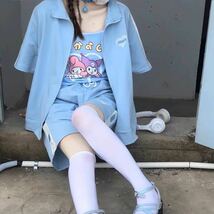 セットアップ Tシャツ ショートパンツ ゆめかわ うさぎ柄 ポイント 半袖 2枚セット 部屋着 パジャマ ハーフパンツ 上下セット ブルー M_画像9