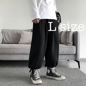  wide pants bottoms sweat gaucho pants hakama pants unisex man and woman use black black L