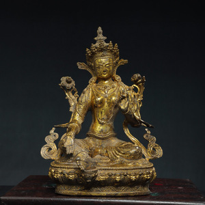 【古寶奇蔵】銅製・塗金・綠度母像・置物・賞物・中国時代美術