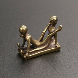 25g（2.7cm*3.0cm） 獅子舞 対面座位 体位 SEX セックス 春画 秘宝館 置き物 置物 精力 下ネタ ヌード 真鍮 金属 銅製 銅 shishimai_v2