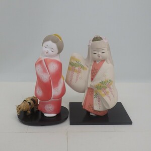 博多人形 まとめて2点セット/日本工芸品 伝統工芸 陶器製 置物 飾り物 日本人形 昭和レトロ インテリアなどに　80