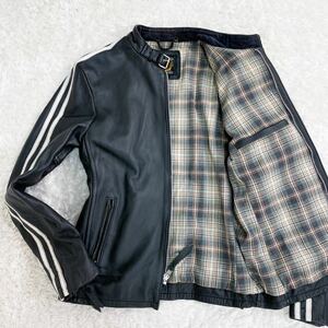 希少L 美品 ショット Schott【男の戦闘服】シングル ライダース 牛革 カウレザー ジャケット 革ジャン 裏地チェック ブラック 黒 L