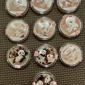 中国銀貨　パンダ銀貨　2014年-2023年発行のパンダ銀貨　合計10枚パンダ銀貨。※2024年NGC鑑定済みのパンダ銀貨1枚同梱