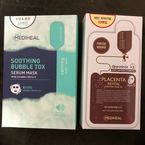 MEDIHEAL 2種フェイスマスクシート(SOOTHING BUBBLE TOX、PLACENTA)