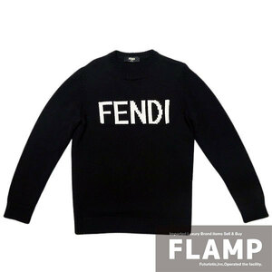FENDI フェンディ ロゴ ニット セーター サイズ50 ブラック ウール メンズ【中古】