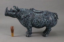 中国美術 銅製 青銅 犀(サイ) 蓋物 香炉 置物 幅56cm 重11kg 細密細工 古美術品[b1093]_画像1
