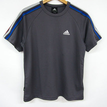 アディダス 半袖Tシャツ 袖ライン 胸ロゴ スポーツウエア メンズ Sサイズ グレー adidas_画像1