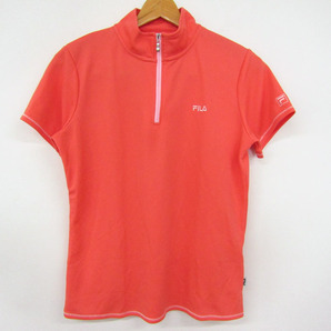 フィラ 半袖ポロシャツ ハイネック ハーフジップ ゴルフウエア レディース Lサイズ オレンジ FILAの画像1