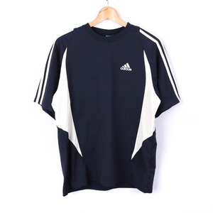 アディダス 半袖Tシャツ 袖ライン 胸ロゴ スポーツウエア メンズ Lサイズ ネイビー adidas