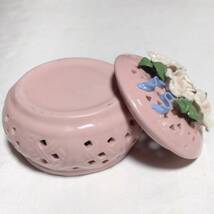 フラワー小物入れ 陶器 ポプリポット 直径約10.5cm ピンク色 洋風 飾り 置物 【3955】_画像10
