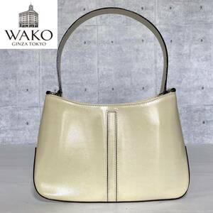 WAKO ワコウ 銀座 和光 パテントレザー ライトベージュ シルバー金具 レザー ワンハンドルバッグ トートバッグ ショルダーバッグ