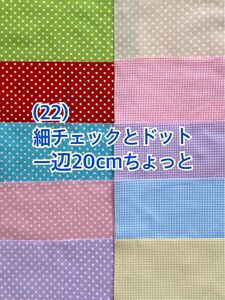 (↓100円)(は22)細チェックとドット一辺20cmちょっとハギレ10枚（50枚迄メール便可能です。お値段は下記をご覧下さい)