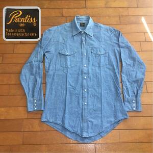 ☆【 Prentiss 】★ Made in USA 90'sシャンブレー タイトウエスタンシャツ★サイズM