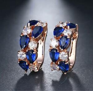 5666* new goods unused * lady's rose Gold earrings sapphire manner CZ diamond Stone stone jewelry accessory stylish 