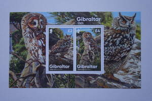 外国切手：（イギリスの海外領土）ジブラルタル切手 「フクロウ」（ワシミミズクとモリフクロウ）小型シート 未使用