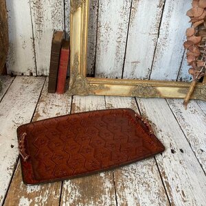 }70-80s Vintage * leather tray * original leather O-Bon * tray * natural natural nature * kitchen * Vintage * antique * retro * old tool 