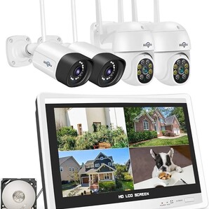 送料無料500万画素・双方向の音声・360° 追尾機能搭載 防犯カメラ ワイヤレスH12インチLCD液晶モニタ一体型NVR 1920P