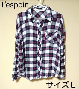 L’espoir・しまむら＊シャツ・長袖・サイズＬ＊チェック・トップス・レディース＊春服・秋服