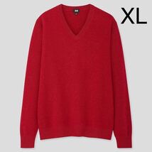 UNIQLO ユニクロ カシミヤ100% Vネック セーター ニット トップス カシミア100 Cashmere 大きいサイズ XL メンズ レッド 赤_画像1