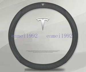 テスラ TESLA◎O型◎ハンドルカバー ステアリングカバー コンパス ハンドル保護 38CM 専車ロゴ アルカンターラ調 滑り止め◎ブラック花柄