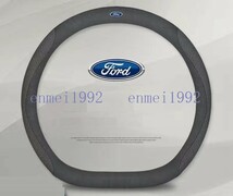 フォード FORD◎D型◎ハンドルカバー ステアリングカバー コンパス ハンドル保護 38CM 専車ロゴ アルカンターラ調 滑り止め◎ブラック花柄_画像1