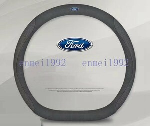 フォード FORD◎D型◎ハンドルカバー ステアリングカバー コンパス ハンドル保護 38CM 専車ロゴ アルカンターラ調 滑り止め◎ブラック花柄