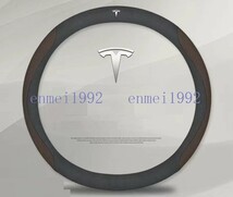 テスラ TESLA◎O型◎ハンドルカバー ステアリングカバー コンパス ハンドル保護 38CM 専車ロゴ アルカンターラ調 滑り止め◎カレー色花柄_画像1