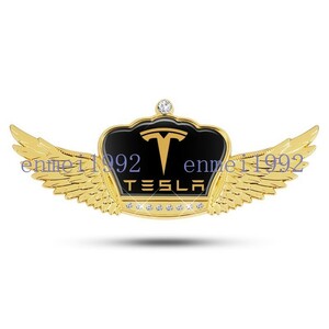 テスラ TESLA◎エンブレム ステッカー 車ロゴ 3D翼型 両面テープ付き 金属製 デカール キズ隠し ゴールド 車の装飾 両面テープ付き