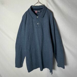 CHAPS polo-shirt with long sleeves old clothes L size blue gray Vintage 