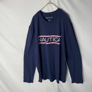 NAUTICA 長袖プリントTシャツ　古着　Mサイズ　ネイビー　ロンT