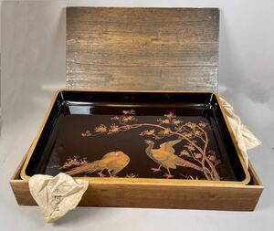 古民具 盆 煎茶道具 おぼん 角おぼん トレイ 和盆 漆器 美品 寸法54×36cm 高さ6cm