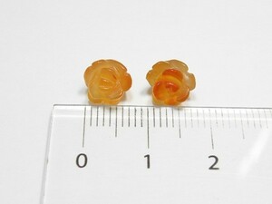 天然石 カーネリアン 薔薇（バラ）モチーフ　約8mm 2個入 flow-18 auc