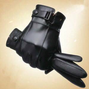 メンズ アクセサリー 手袋 メンズ手袋 1 組、暖かく保つためのベルベット付き冬用レザー手袋、オートバイの乗馬や運転に最適、防風屋