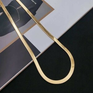  ◆１円新品 ゴールド　18KGP（Gold Plated）鍍金　ヘリンボーンチェーン長さ５０cm 幅４ミリ ネックレス メンズ 高品質 高級 光沢 大人気