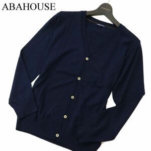 ABAHOUSE アバハウス 秋冬 ウール100％★ Vネック ニット カーディガン Sz.2　メンズ ネイビー　A3T11135_9#K