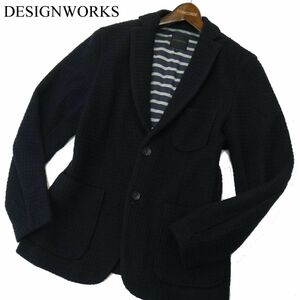 DESIGNWORKS デザインワークス アバハウス 秋冬 ウール★ ニット アンコン テーラード ジャケット Sz.M　メンズ 紺 日本製　A3T11092_9#N